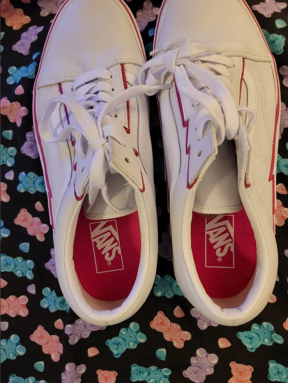 Vans Old Skool Bolt Pop Pink Glow White Leather Sneakers Womens 12 Mens 10.5 - Picture 4 of 6